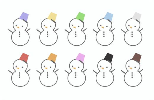 雪だるまセット 雪だるま,たくさん,セット,可愛い,雪,冬,カラフル,バケツ,装飾,挿絵のイラスト素材