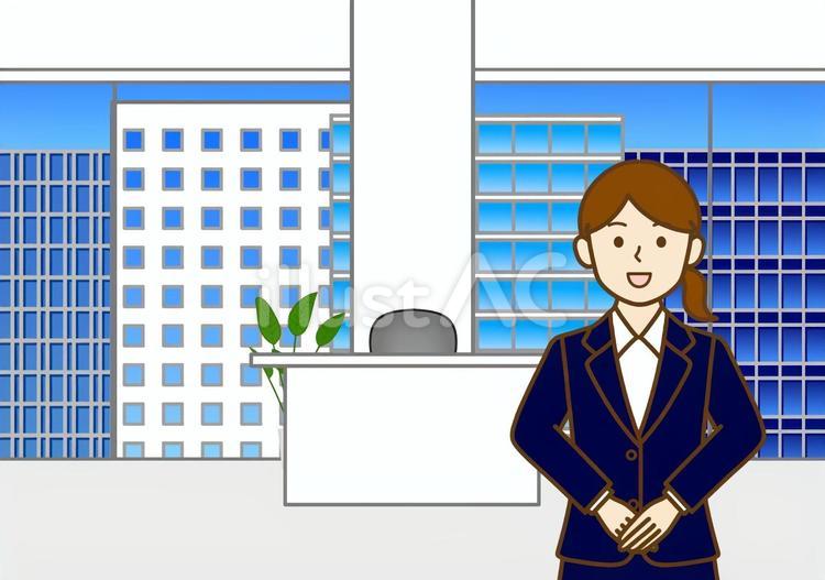 ビルとオフィス・社内で挨拶をする女性 ビル,ビル街,オフィスのイラスト素材