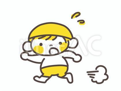 慌てて走る水着を着た男の子