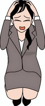 頭抱え込む女性 頭,抱え込む,恐怖,不安,怖い,若い,女性,スーツ,社員のイラスト素材