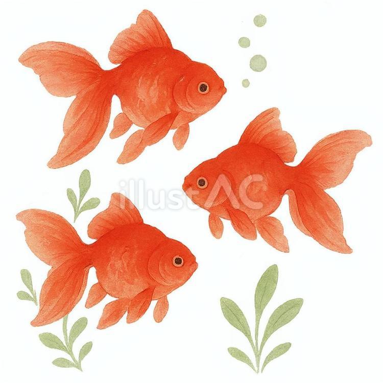 金魚と水草のイラスト 金魚,あぶく,夏のイラスト素材