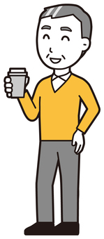 ニット中年男性(黄)-258-全身