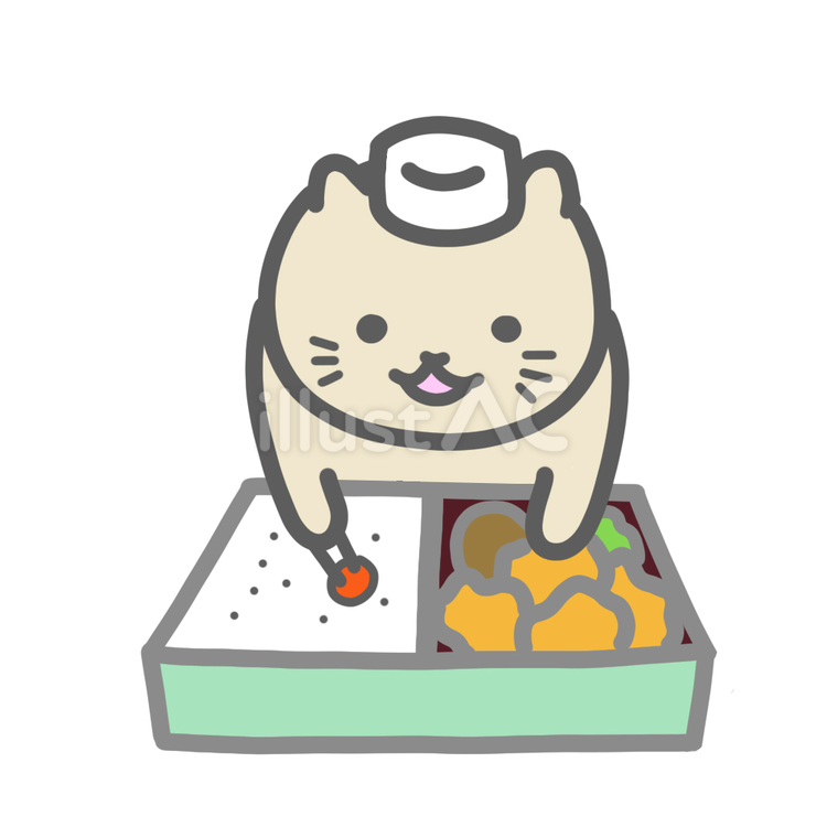 唐揚げ弁当を作る猫 仕出し屋さん 仕事,猫,弁当のイラスト素材