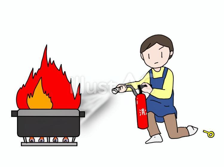天ぷら火災　消火器 天ぷら火災,消火器,火事のイラスト素材