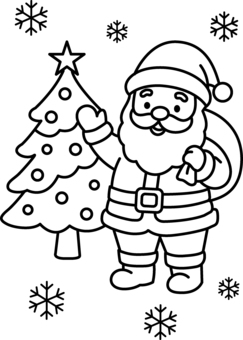 サンタクロースとツリー クリスマス,塗り絵,ぬりえ,サンタクロース,ツリー,雪,冬,プレゼント,xmas,かわいいのイラスト素材