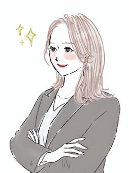 腕組みして自信あるスーツの女性 女性,腕組み,ジャケット,笑顔,会社員,スーツ,ビジネス,仕事,自信,大胆のイラスト素材
