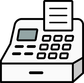 白の会計レジです。 会計,レジ,シンプル,モニター,精算,支払い,レジ打ち,画面,操作,機器のイラスト素材