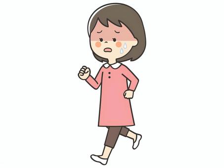 暑そうな歩く女の子 走る,歩く,マラソン,ジョギング,苦しい,しんどい,疲れた,熱中症,熱射病,暑いのイラスト素材