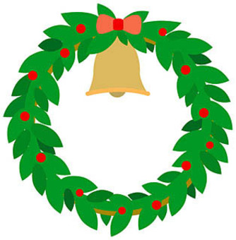 クリスマスリース クリスマス,クリスマスリース,リース,ベル,鐘,ハンドベル,リボン,赤いリボンのイラスト素材