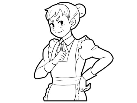 【白黒】ベテランメイド【線画】 メイド,ベテラン,達人,メイド長,高齢者,頼もしい,女性,白黒,線画のイラスト素材