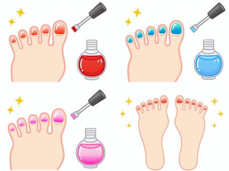 ネイルアートした足のイラスト素材セット 爪,ネイルアート,マニュキュア,足,指,片足,両足,お洒落,美容,人体のイラスト素材