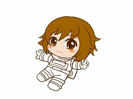 宇宙服を着た女の子（かぶり物なし） 宇宙服,女の子,全身絵,萌え系,ちびキャラ,かわいい系のイラスト素材