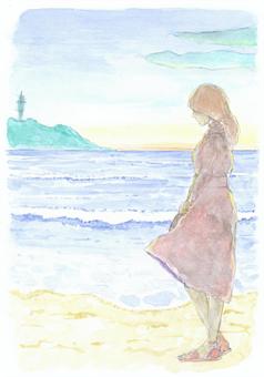 插圖, 少女, 湘南, 江之島, 