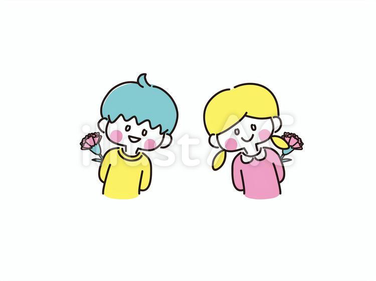 母の日の子どもたち 母の日,子ども,カーネーションのイラスト素材