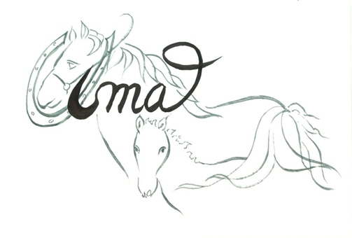 スタイリッシュな馬と筆文字4 干支,馬,午,筆文字,年賀状,正月,葉書き,二色文字,顔彩,銀のイラスト素材