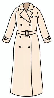 トレンチコート 手描き,冬,上着,アイボリーホワイト,トレンチコート,コート,ロングコート,ベルト付きコート,ダブルボタン,冬服のイラスト素材