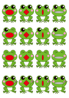 16 kinds of cute illustrations, frog, japanese frog, 16 types, JPG and PNG