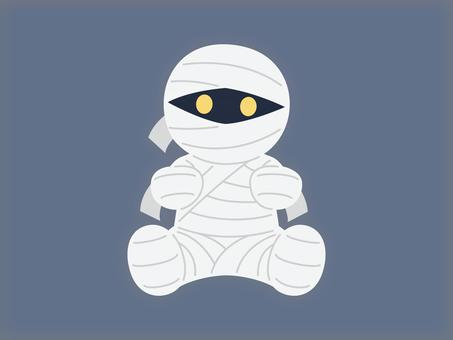 ミイラ男_おすわり_ネイビー ミイラ男,ミイラ,ハロウィン,妖怪,包帯,モンスター,かわいい,ベクター,デザイン,パーツのイラスト素材