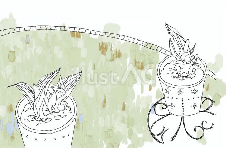 線画鉢植えと抽象背景 線画,鉢植え,植物イラストのイラスト素材