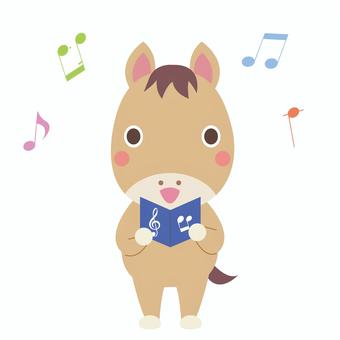 歌う午年の馬 午,馬,歌手,午年,歌,コーラス,音楽,シンガー,楽譜,歌うのイラスト素材