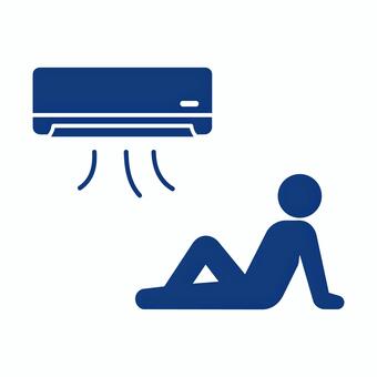 エアコンで涼む人物ピクト エアコン,冷房,人物,涼む,暑さ,熱中症,猛暑,夏,室内,休憩のイラスト素材