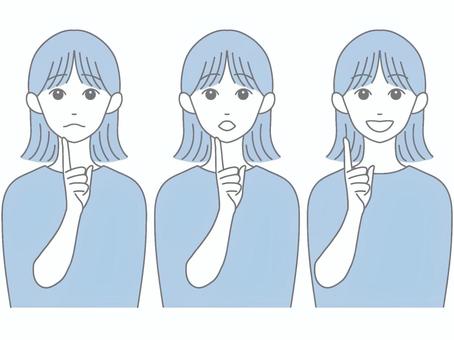 悩み→気付き→解決　モノトーン　セット 悩み,気付き,解決,女性,バストアップ,セットのイラスト素材