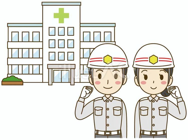 救急隊員と病院 救急隊員,病院,男女のイラスト素材