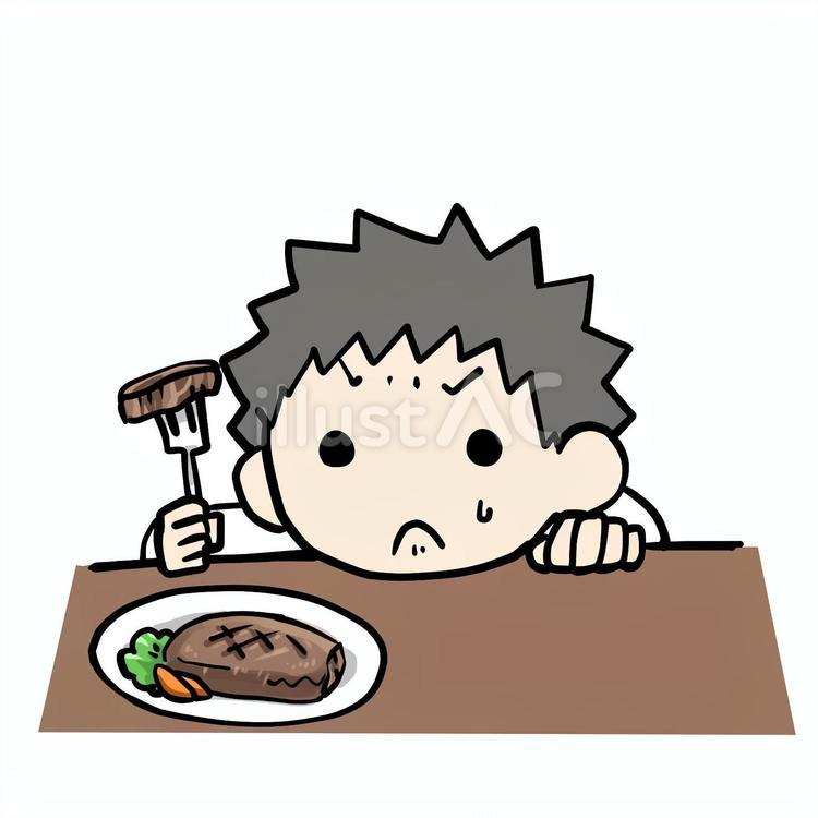 肉料理を見ながら我慢する男性 男性,肉料理,我慢のイラスト素材