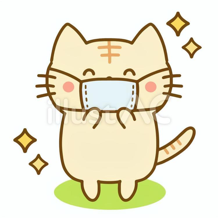 マスクをして笑顔のトラ猫 トラ猫,猫,マスクのイラスト素材