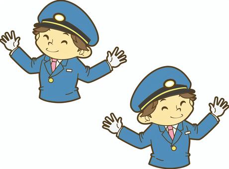 楽しそうな鉄道員 駅員,車掌,運転士,運転手,鉄道員,乗務員,鉄道,新幹線,路面電車,地下鉄のイラスト素材