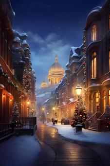 Illustration, christmas, town, holy night, 