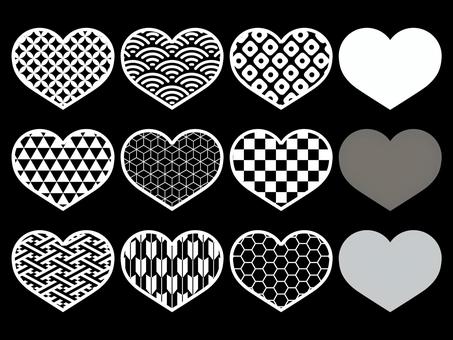 	和のアイコンセット/ハート/白 ハート,幾何学模様,アイコン,セット,シンプル,かわいい,ベクターのイラスト素材
