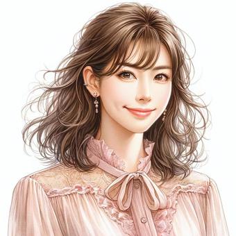 adult woman in pink blouse, female, watercolor, hand drawn, JPG