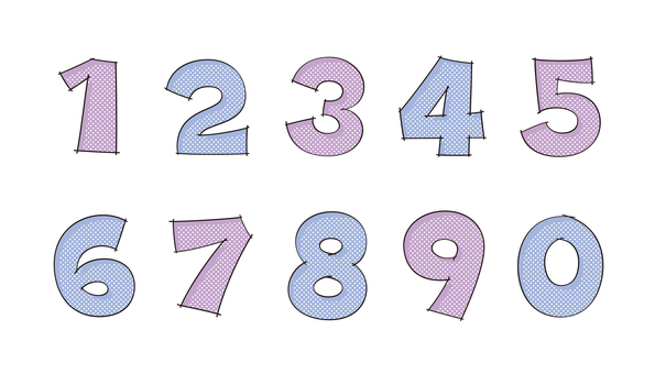 オリジナル数字セットD　ドット柄 数字,フォント,オリジナル,文字,フチ文字,ポップ,ラフ,落書き風,カラー,ドット柄のイラスト素材