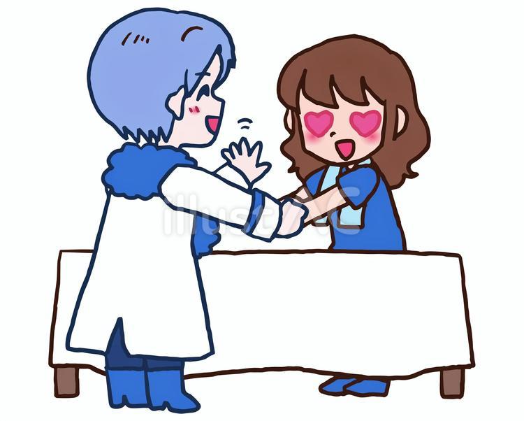 アイドル　握手会 手描き,アイドル,ファンのイラスト素材