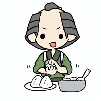 おにぎりを握る町民 町民,おにぎり,握る,おむすび,家事,お弁当,お米,ごはん,三角,上半身のイラスト素材