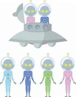 宇宙服を着た宇宙人セット 宇宙服,宇宙人,異星人,ufo,未確認飛行物体のイラスト素材