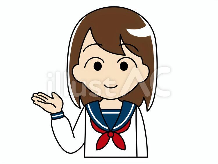 片手を挙げて説明する女子高生 女性,女子高生,セーラー服のイラスト素材