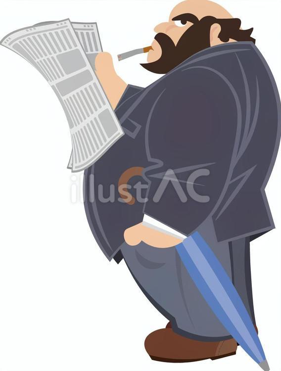 新聞と傘を持つスーツ姿のオッサン 新聞,傘,スーツのイラスト素材