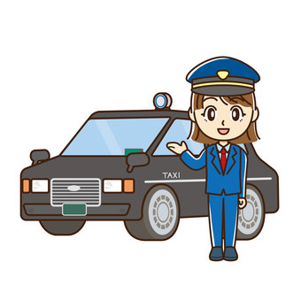 タクシーの運転手（女性） タクシー,運転手,タクシードライバー,制服,人物,女性,案内,交通機関,帽子,仕事のイラスト素材