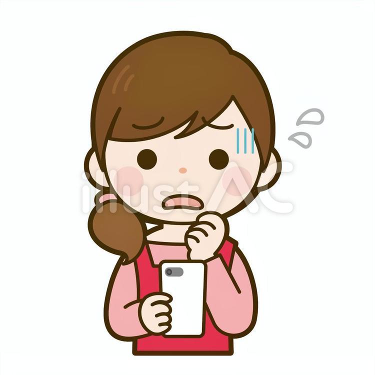 スマホを持った主婦・焦る 女性,主婦,人物のイラスト素材