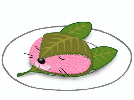 櫻餅兔_日式點心_春季2, JPG 和 PNG 櫻餅兔_日式點心_春季2, 豆沙年糕裹在櫻葉, 櫻餅, 動物, JPG 和 PNG