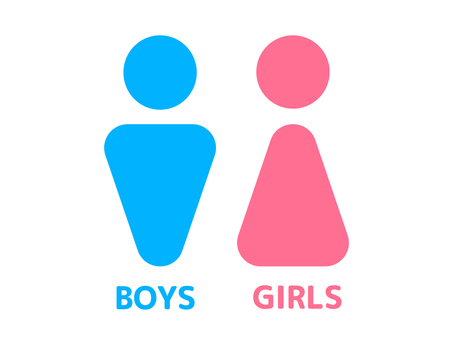 トイレマーク　子供用　文字あり 男の子,女の子,子供用トイレ,トイレ,rest,room,ピクトグラム,シルエット,シンプル,マークのイラスト素材