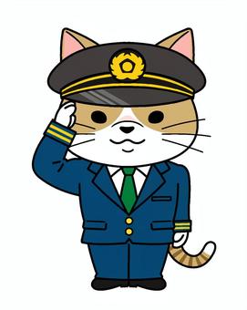 敬礼する猫車掌 猫,車掌,敬礼,制服,かわいいのイラスト素材