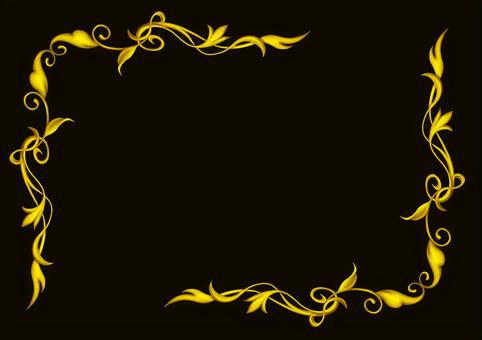 金のエレガンスフレーム2025⑤黒背景 エレガント,フレーム,飾り枠,クラシック,デコレーション,イラスト,手描き,水彩,ゴールド,葉のイラスト素材