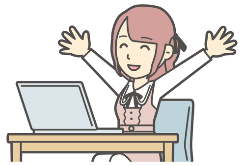  量産型女子-543-バスト パソコン,万歳,地雷系,女性,女の子,ツインテール,量産型,人物,かわいい,喜ぶのイラスト素材