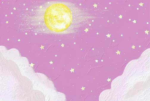 立体感あるアナログタッチなゆめかわ夜空 ゆめかわ,夜空,空,夜,満月,月,星,雲,キラキラ,風景のイラスト素材