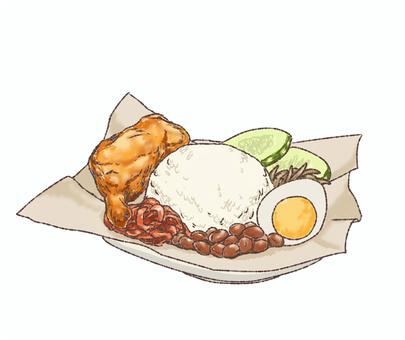 ナシレマ ナシレマ 食べ物,フード,美味しい,美味しそう,美食,グルメ,ナシレマ,ナシレマッ,マレーシア,シンガポールのイラスト素材