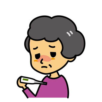 シニア女性　発熱 発熱,病気,高齢者,検温,体温計,体温,中年,風邪,インフルエンザ,女性のイラスト素材