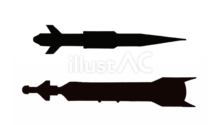 【手描き】ミサイルのシルエット 誘導弾,兵器,複数のイラスト素材